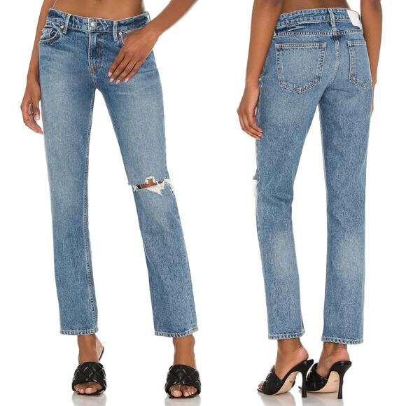 GRLFRND | NWT The Kate Low Rise Slim Crop Jeans Hidden Hills Medium Wash 24 - Picture 1 of 14